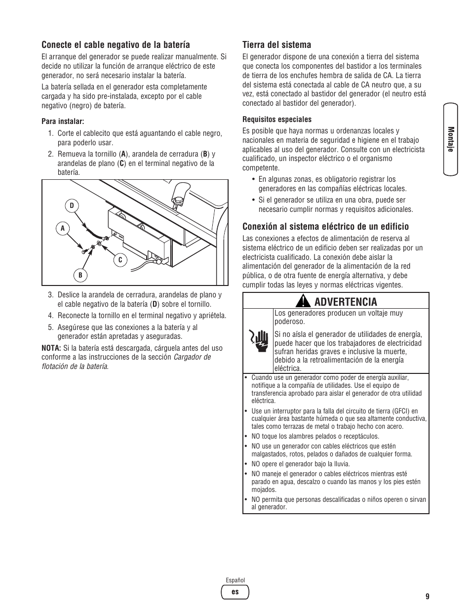 Advertencia | Briggs & Stratton 8000 Watt Portable Generator User Manual | Page 37 / 56