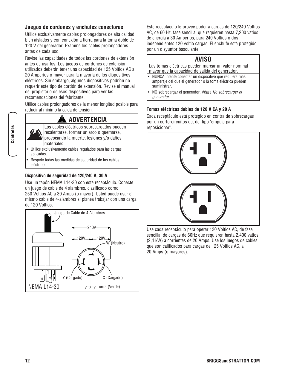 Advertencia, Aviso | Briggs & Stratton 8000 Watt Portable Generator User Manual | Page 40 / 56
