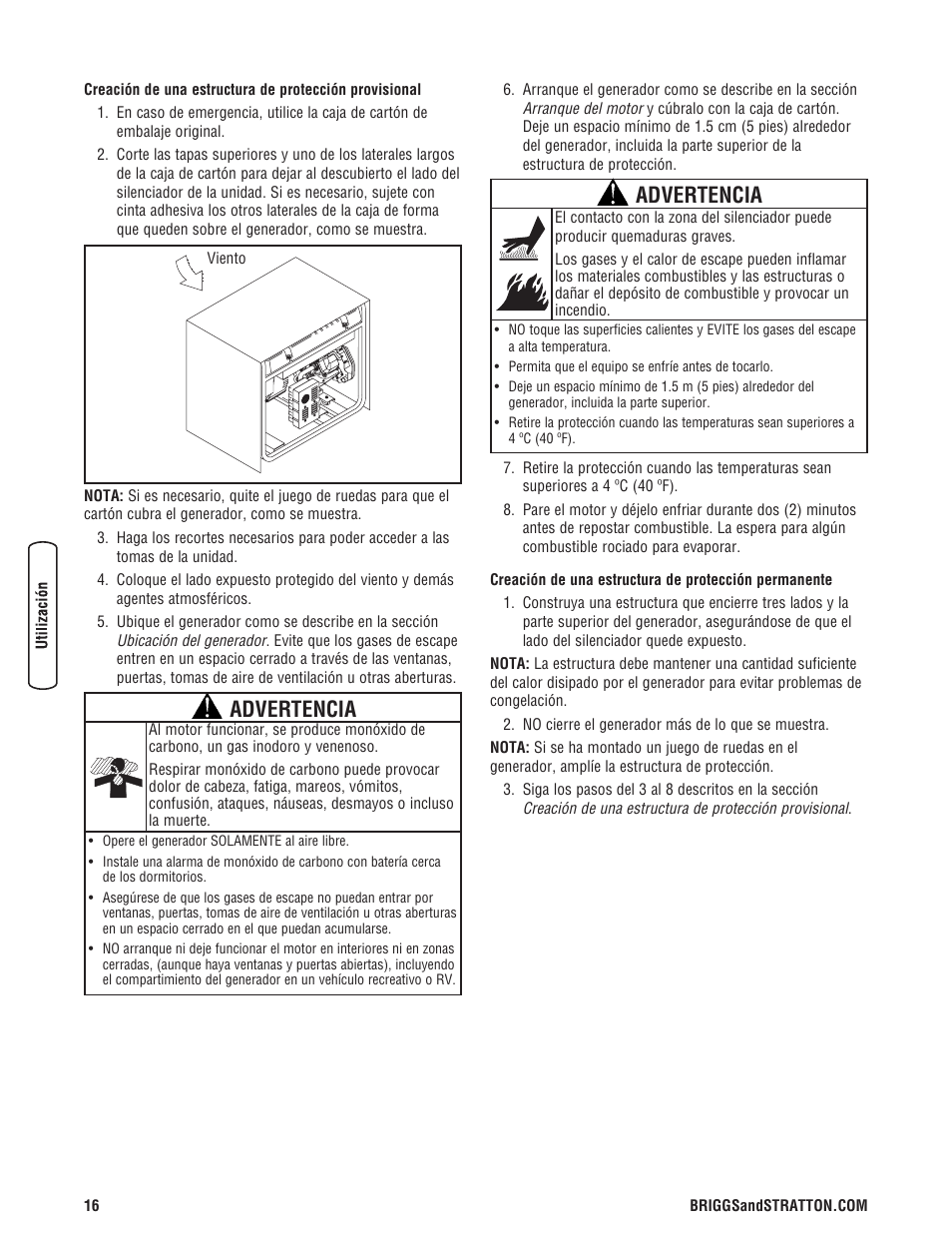Advertencia | Briggs & Stratton 8000 Watt Portable Generator User Manual | Page 44 / 56