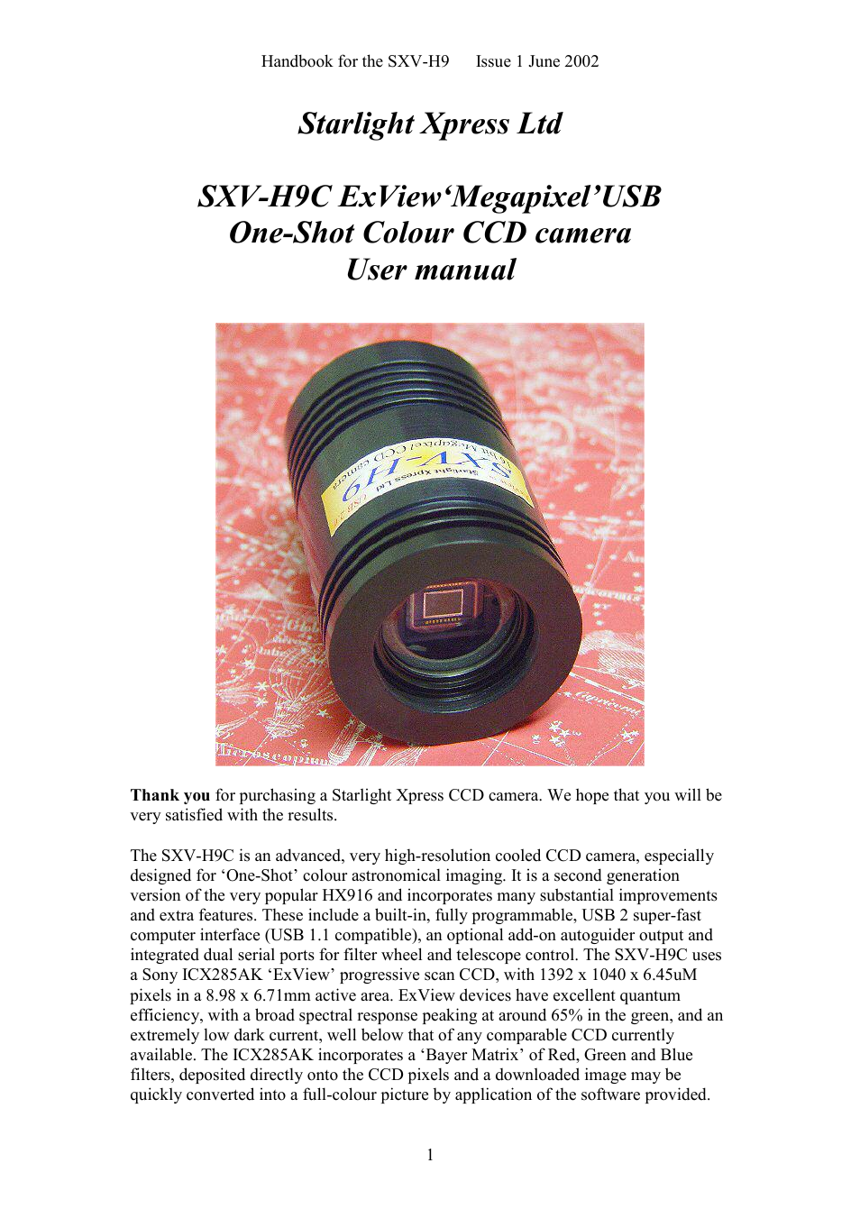 Starlight Xpress SXV-H9C User Manual | 32 pages