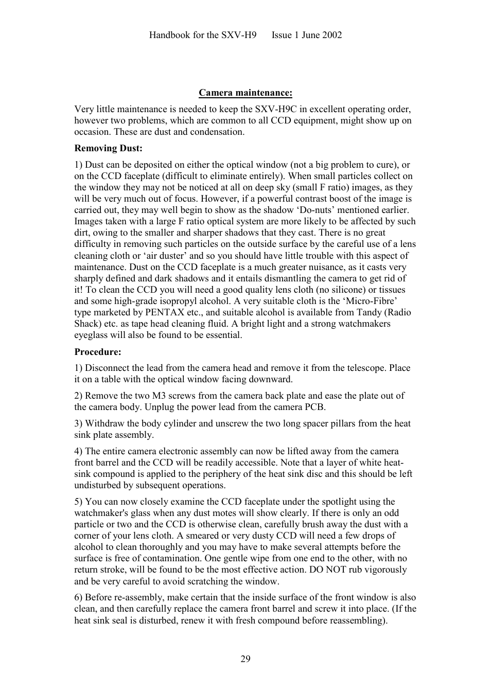 Starlight Xpress SXV-H9C User Manual | Page 29 / 32