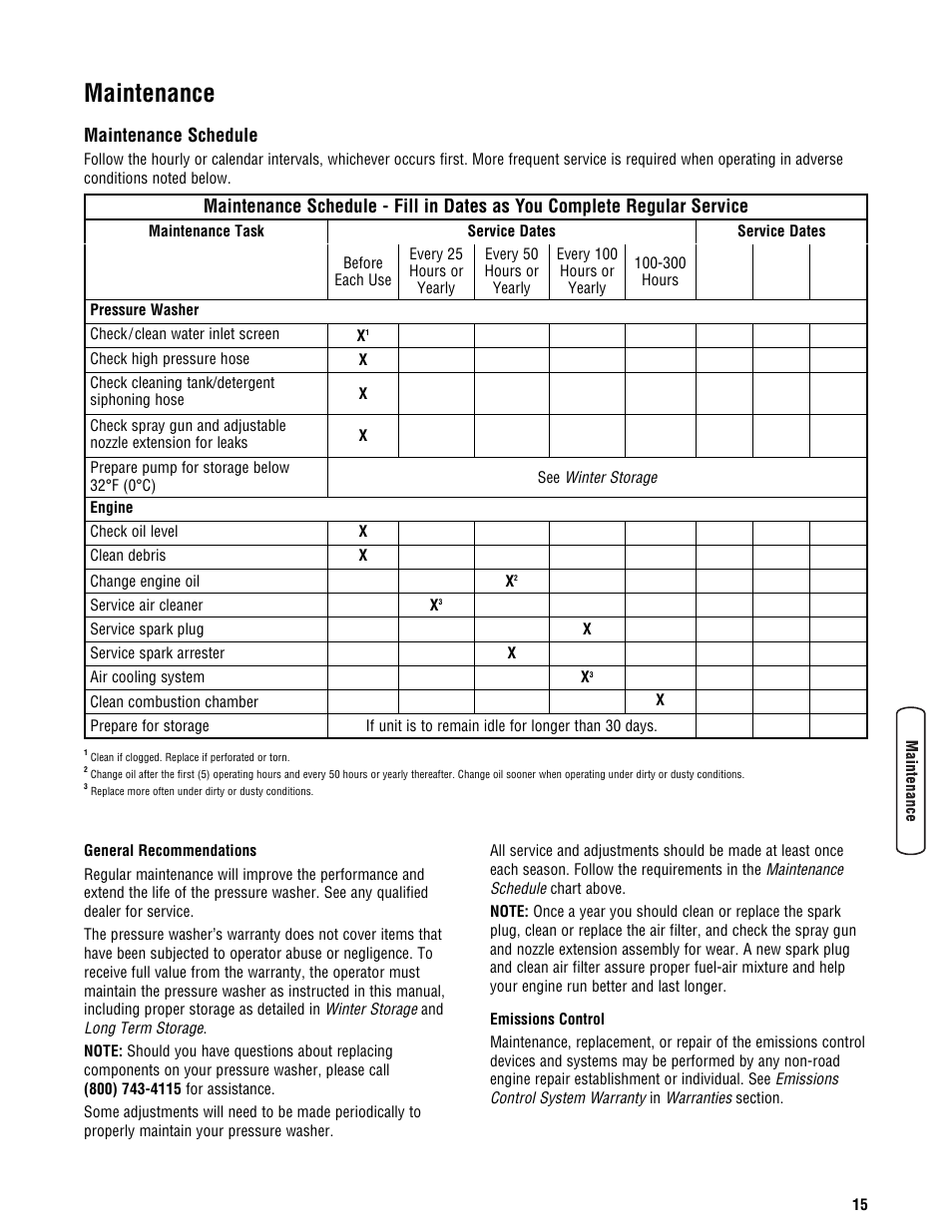 Maintenance, Maintenance schedule | Briggs & Stratton BRUTE 2500 PSI User Manual | Page 17 / 56