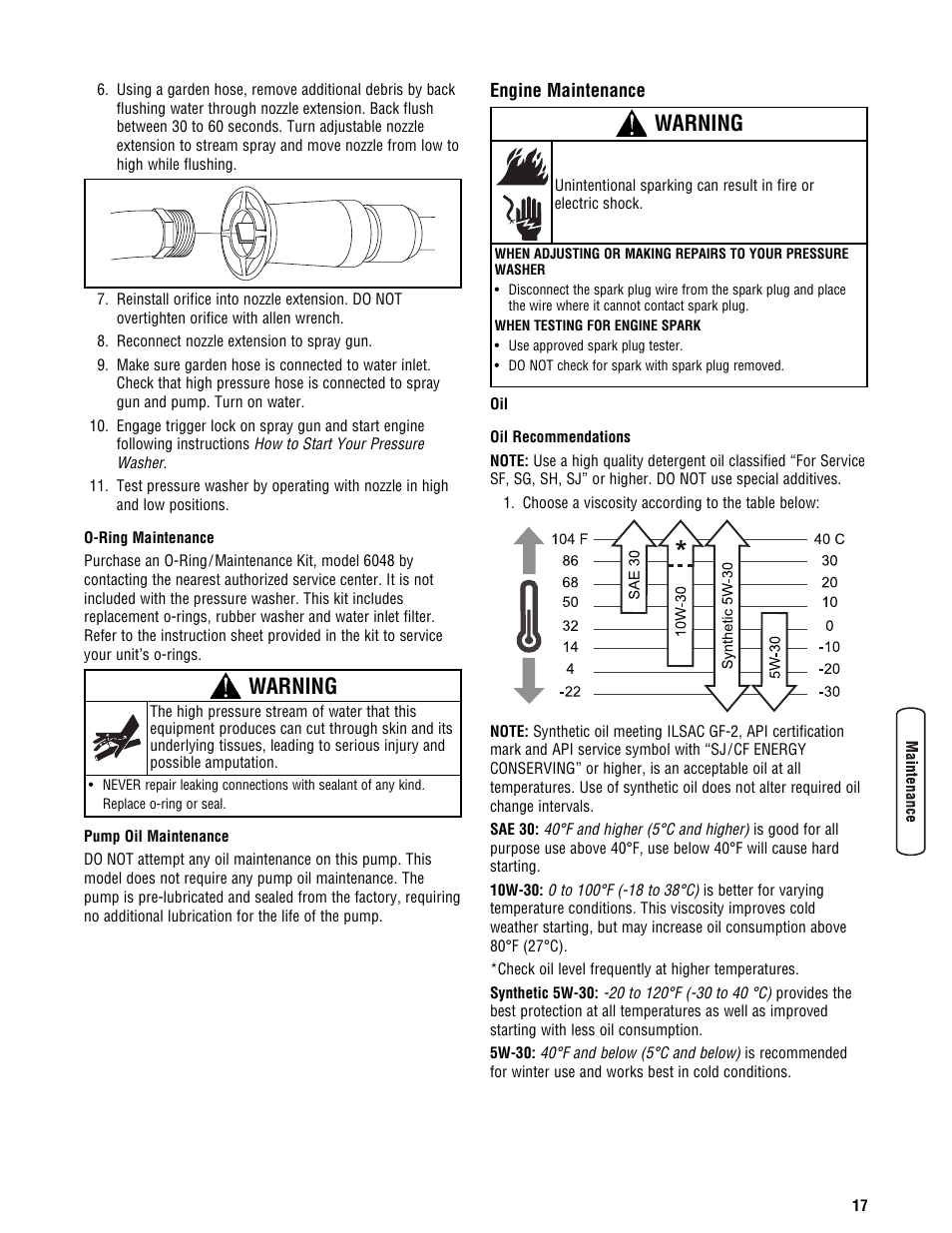 Engine maintenance, Warning | Briggs & Stratton BRUTE 2500 PSI User Manual | Page 19 / 56