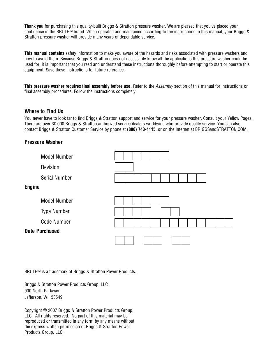 Briggs & Stratton BRUTE 2500 PSI User Manual | Page 2 / 56