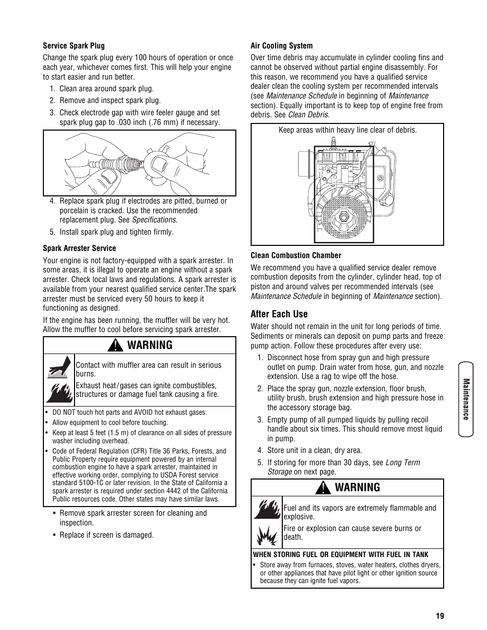 After each use, Warning | Briggs & Stratton BRUTE 2500 PSI User Manual | Page 21 / 56