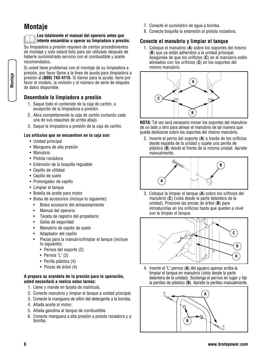 Montaje | Briggs & Stratton BRUTE 2500 PSI User Manual | Page 36 / 56
