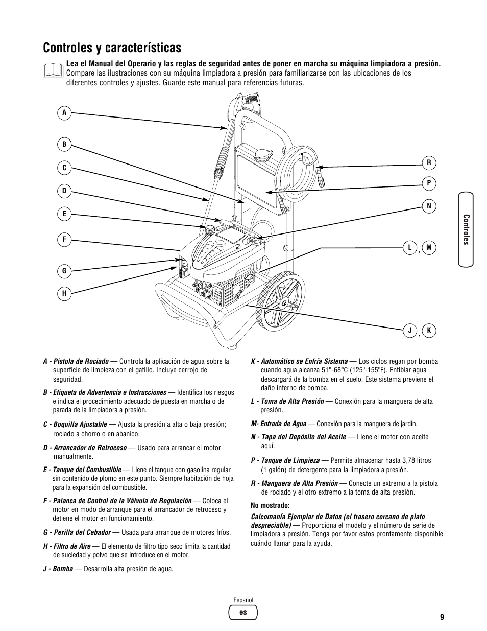 Controles y características | Briggs & Stratton BRUTE 2500 PSI User Manual | Page 39 / 56