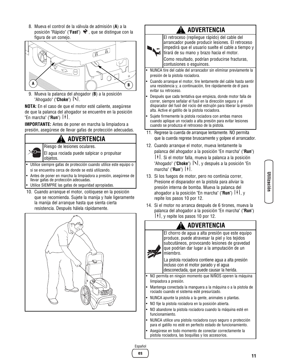 Advertencia | Briggs & Stratton BRUTE 2500 PSI User Manual | Page 41 / 56