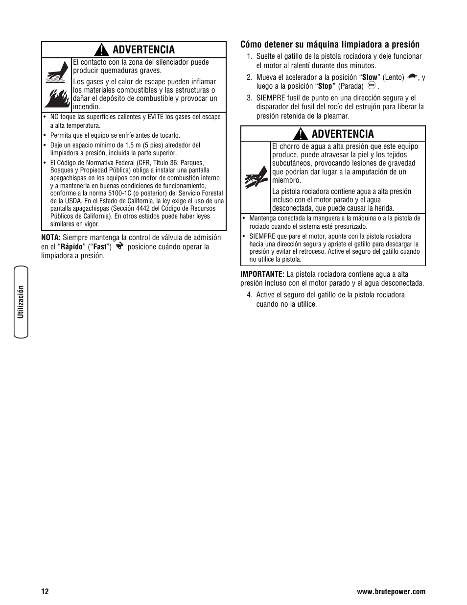 Advertencia | Briggs & Stratton BRUTE 2500 PSI User Manual | Page 42 / 56