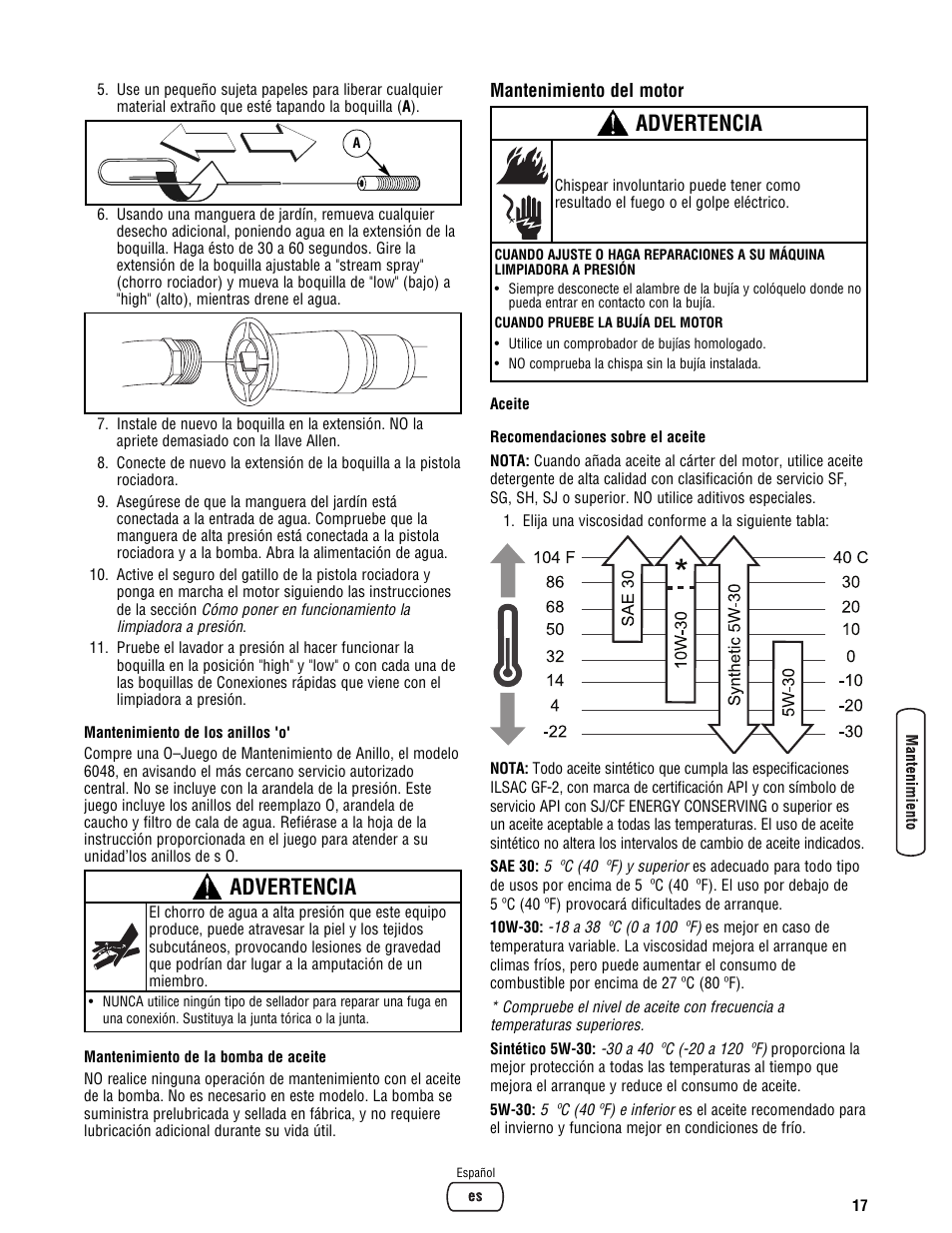 Advertencia | Briggs & Stratton BRUTE 2500 PSI User Manual | Page 47 / 56