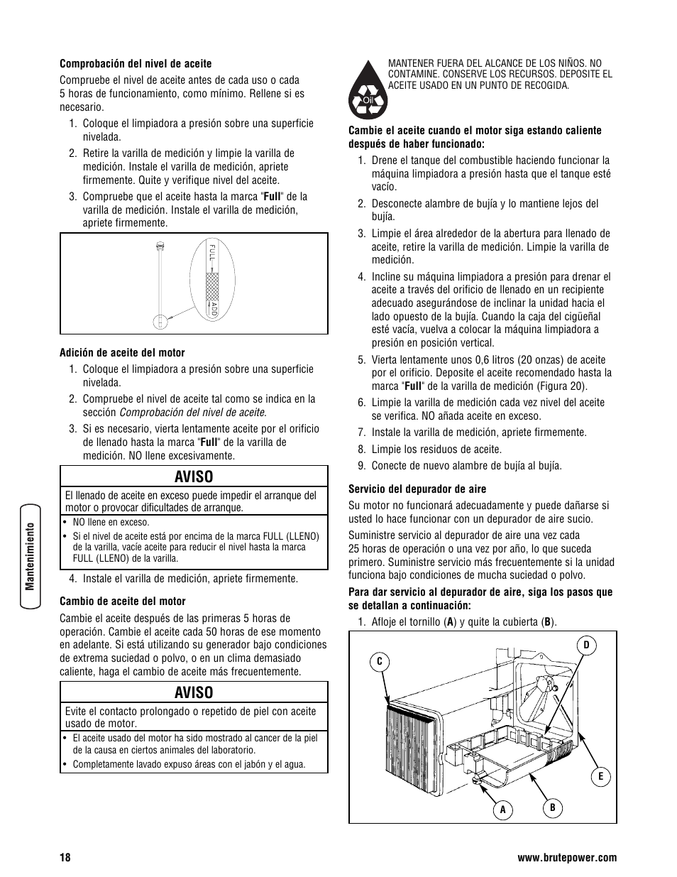 Aviso | Briggs & Stratton BRUTE 2500 PSI User Manual | Page 48 / 56