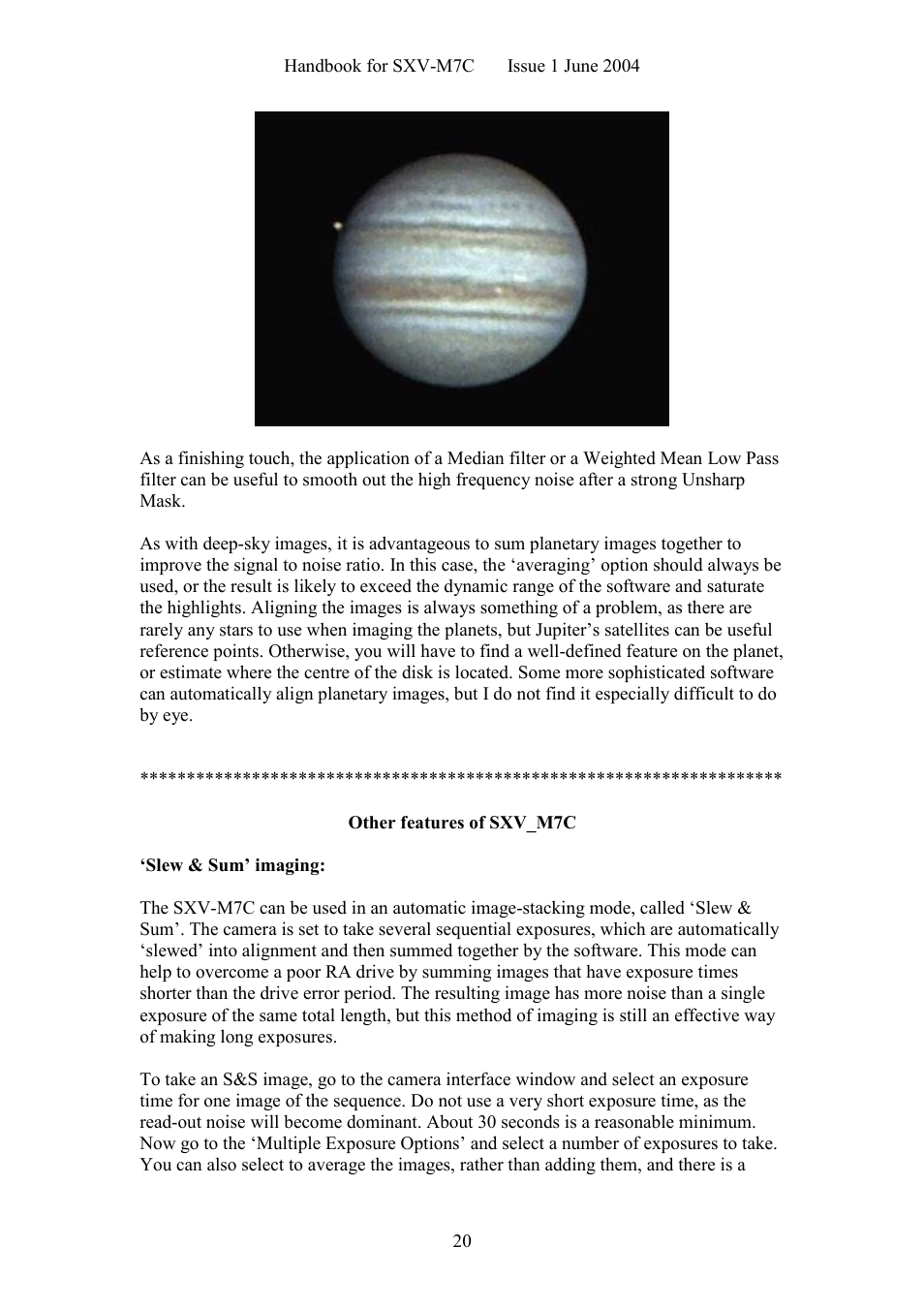 Other features of sxv_m7c | Starlight Xpress SXV-M7C User Manual | Page 20 / 35