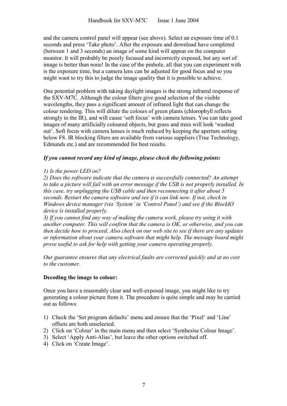 Starlight Xpress SXV-M7C User Manual | Page 7 / 35