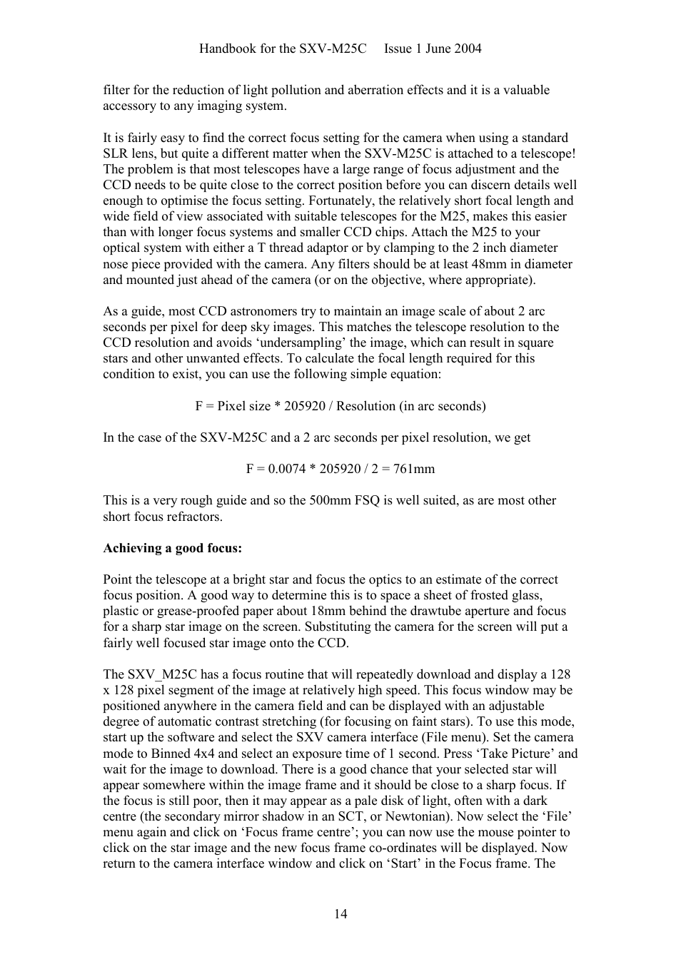 Starlight Xpress SXV-M25C User Manual | Page 14 / 33