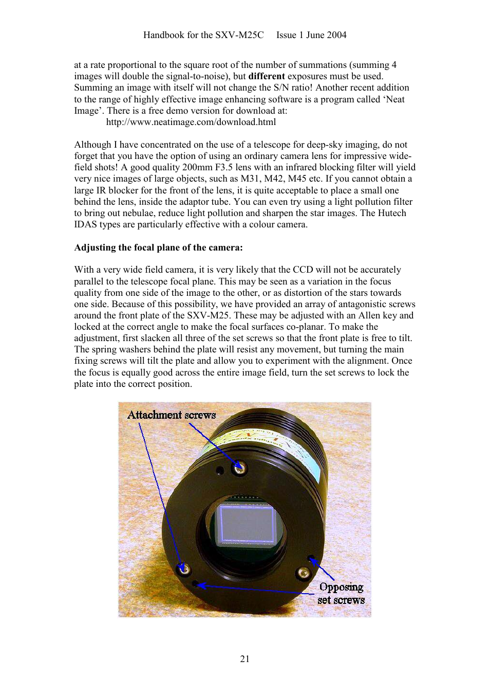 Starlight Xpress SXV-M25C User Manual | Page 21 / 33