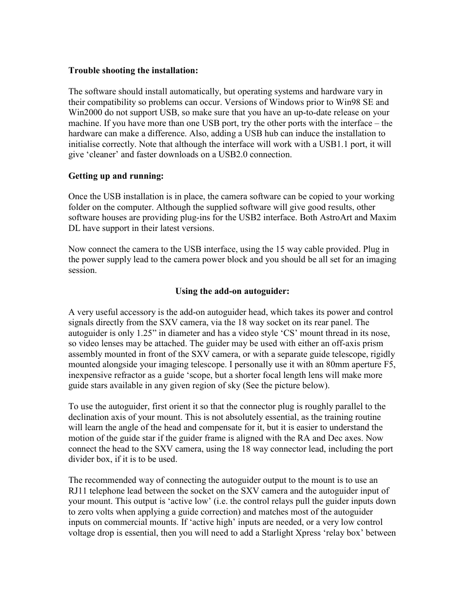 Starlight Xpress SXV USB2.0 Interface User Manual | Page 2 / 5
