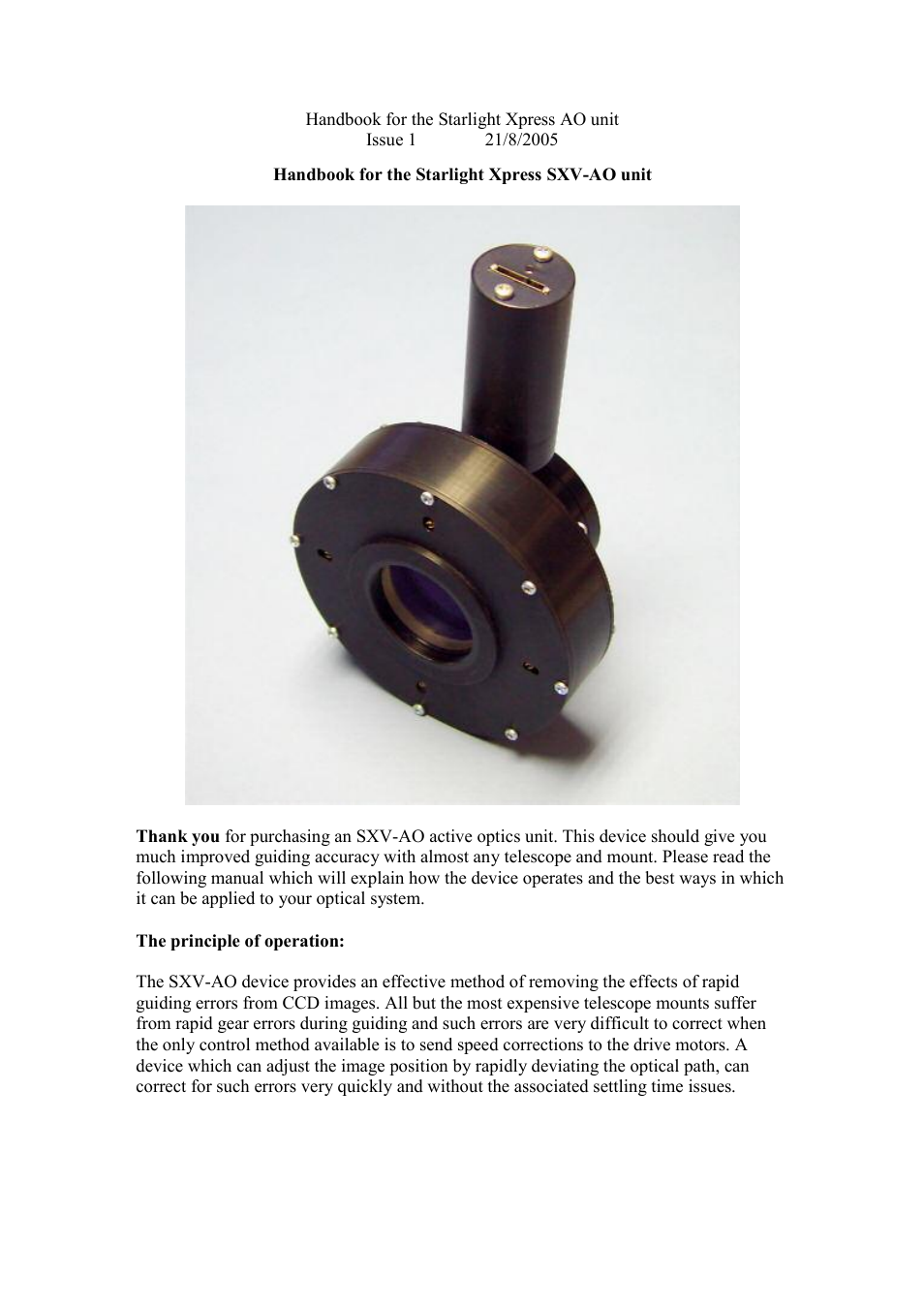 Starlight Xpress SXV-AO unit User Manual | 13 pages