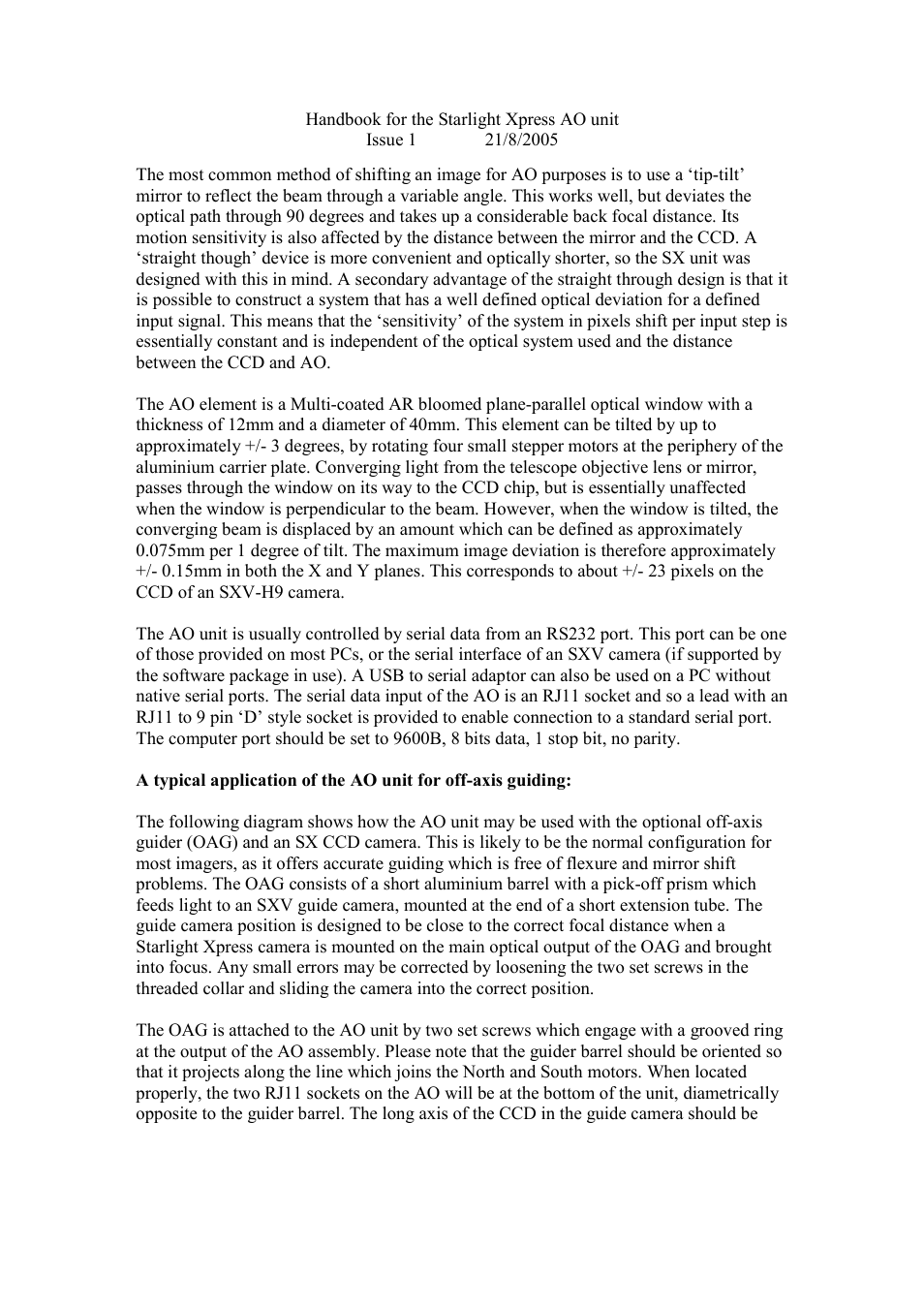 Starlight Xpress SXV-AO unit User Manual | Page 2 / 13