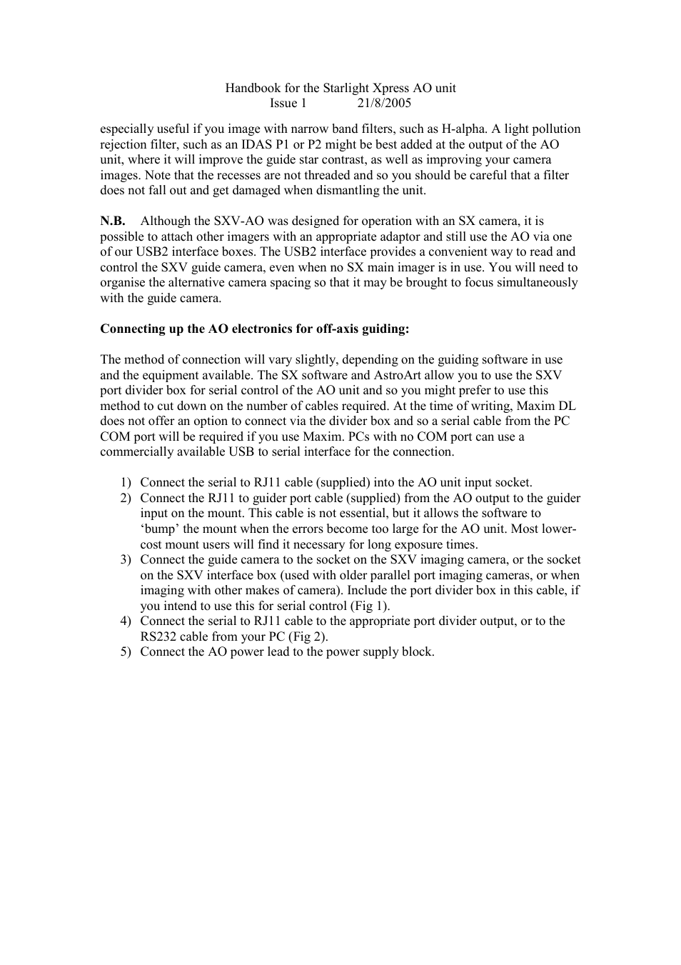 Starlight Xpress SXV-AO unit User Manual | Page 4 / 13