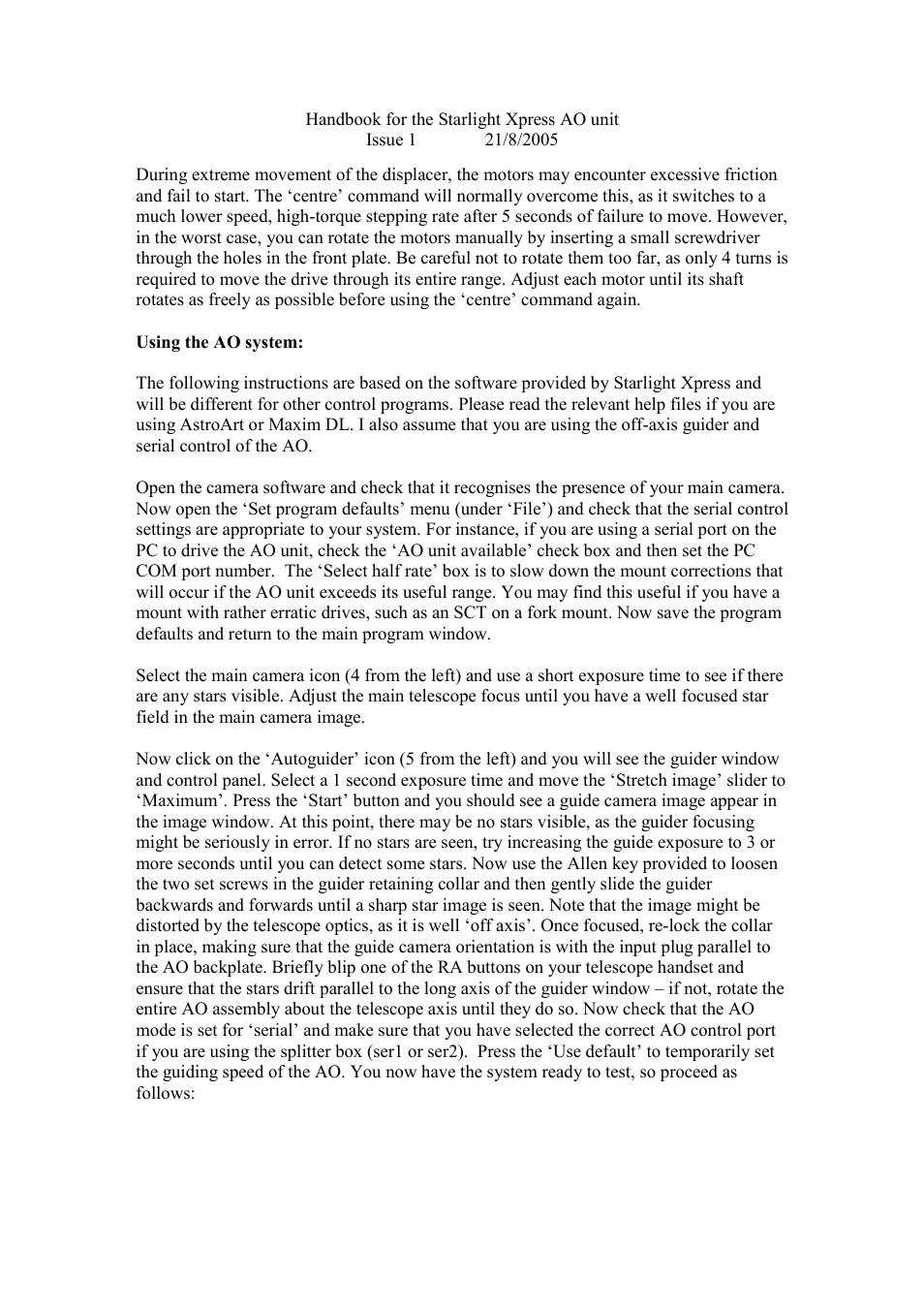Starlight Xpress SXV-AO unit User Manual | Page 8 / 13