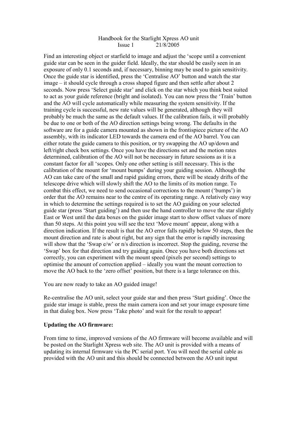 Starlight Xpress SXV-AO unit User Manual | Page 9 / 13