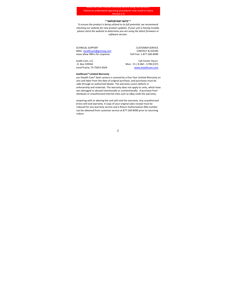 Stealth Cam STC-DASHCAM Dash Cam User Manual | Page 2 / 13