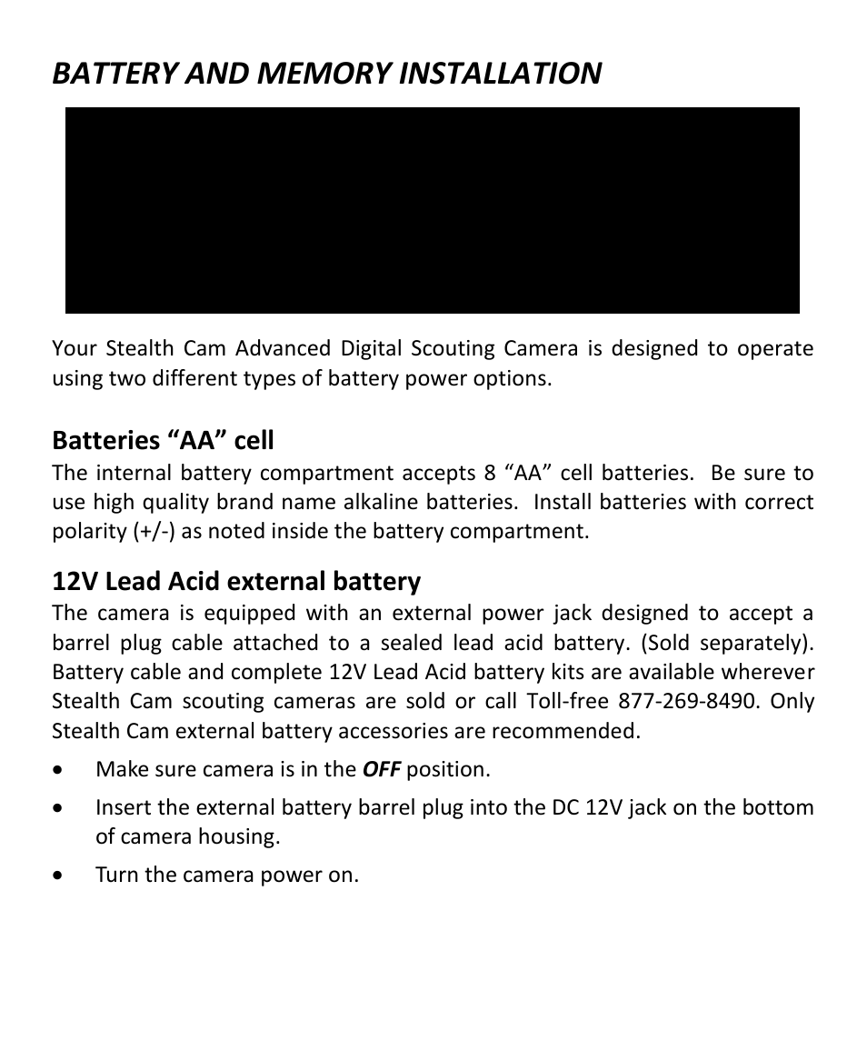 Batteries “aa” cell, 12v lead acid external battery | Stealth Cam STC-Z3IRTL Core User Manual | Page 11 / 38