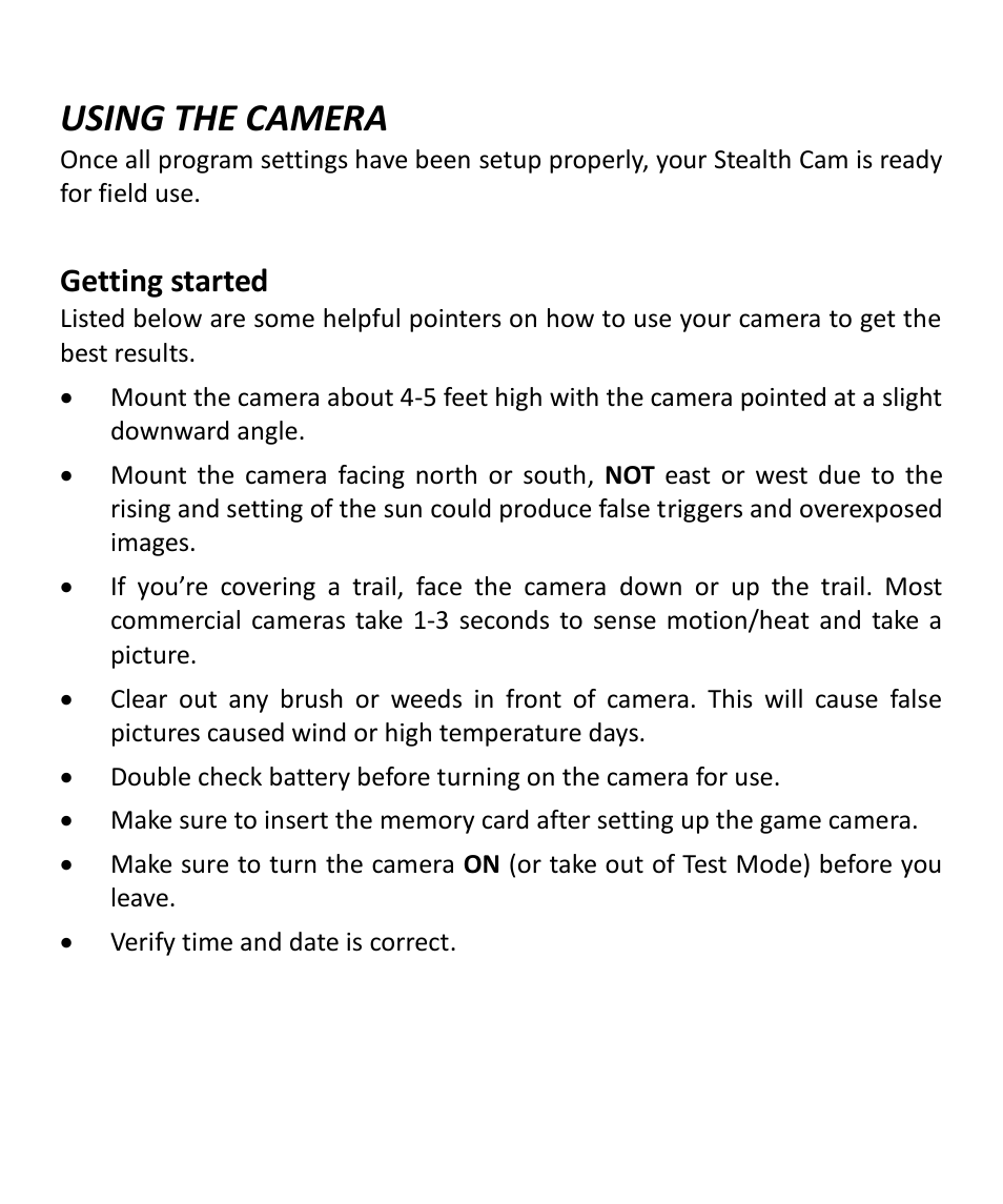 Using the camera, Getting started | Stealth Cam STC-Z3IRTL Core User Manual | Page 24 / 38