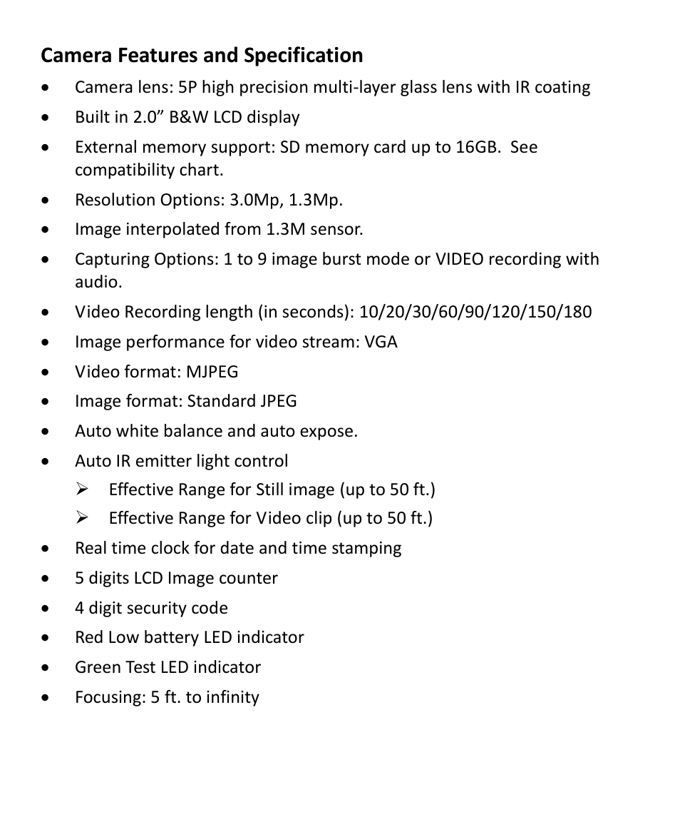 30 camera features and specification | Stealth Cam STC-Z3IRTL Core User Manual | Page 30 / 38