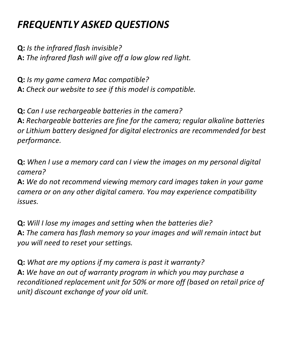 Frequently asked questions | Stealth Cam STC-Z3IRTL Core User Manual | Page 35 / 38