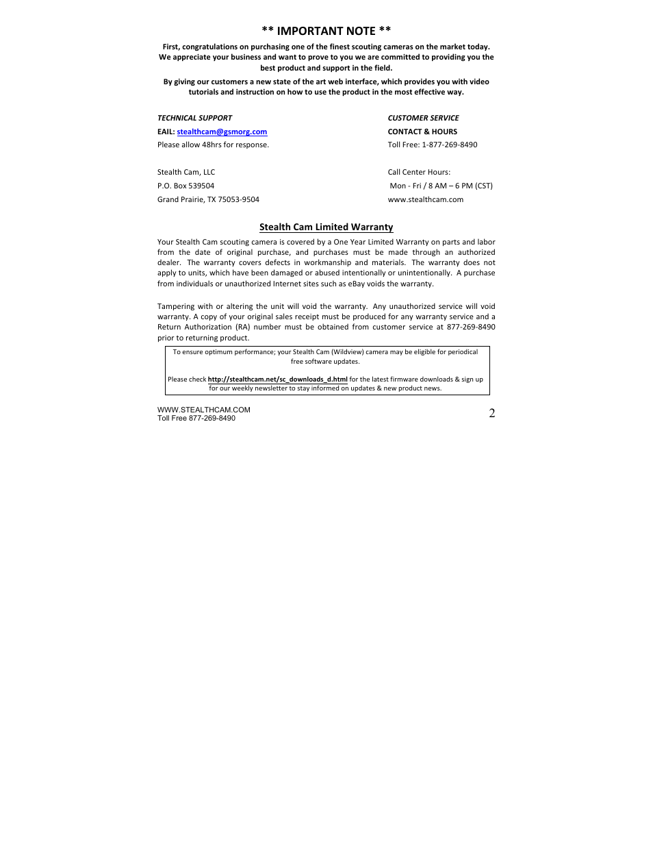 Stealth Cam STC-Z8IRTL Core 8 User Manual | Page 2 / 38