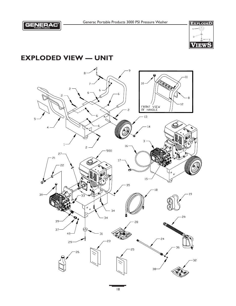 Exploded view — unit | Briggs & Stratton 1418-2 User Manual | Page 18 / 24