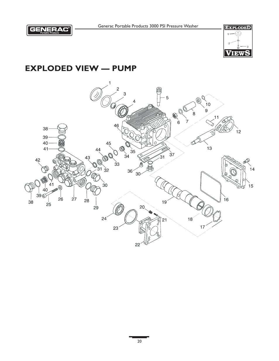 Exploded view — pump | Briggs & Stratton 1418-2 User Manual | Page 20 / 24
