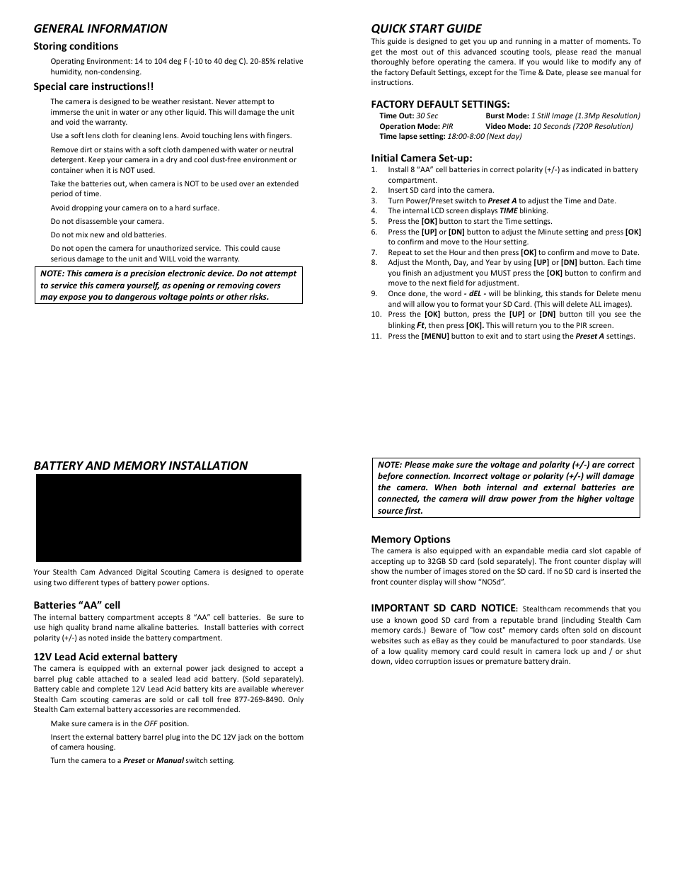 General information, Quick start guide | Stealth Cam STC-SK724 Skout 7 User Manual | Page 3 / 10
