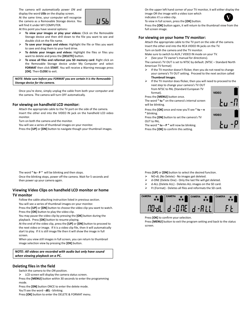 For viewing on handheld lcd monitor, For viewing on your home tv monitor, Deleting files in the field | Stealth Cam STC-SK724 Skout 7 User Manual | Page 8 / 10
