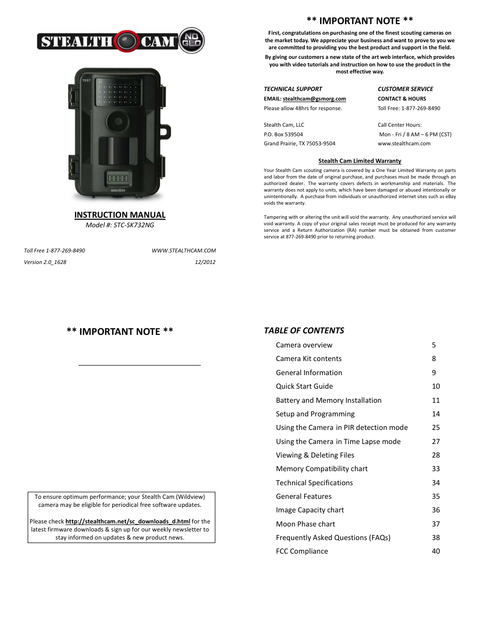 Stealth Cam STC-SK732NG Skout No Glo User Manual | 10 pages