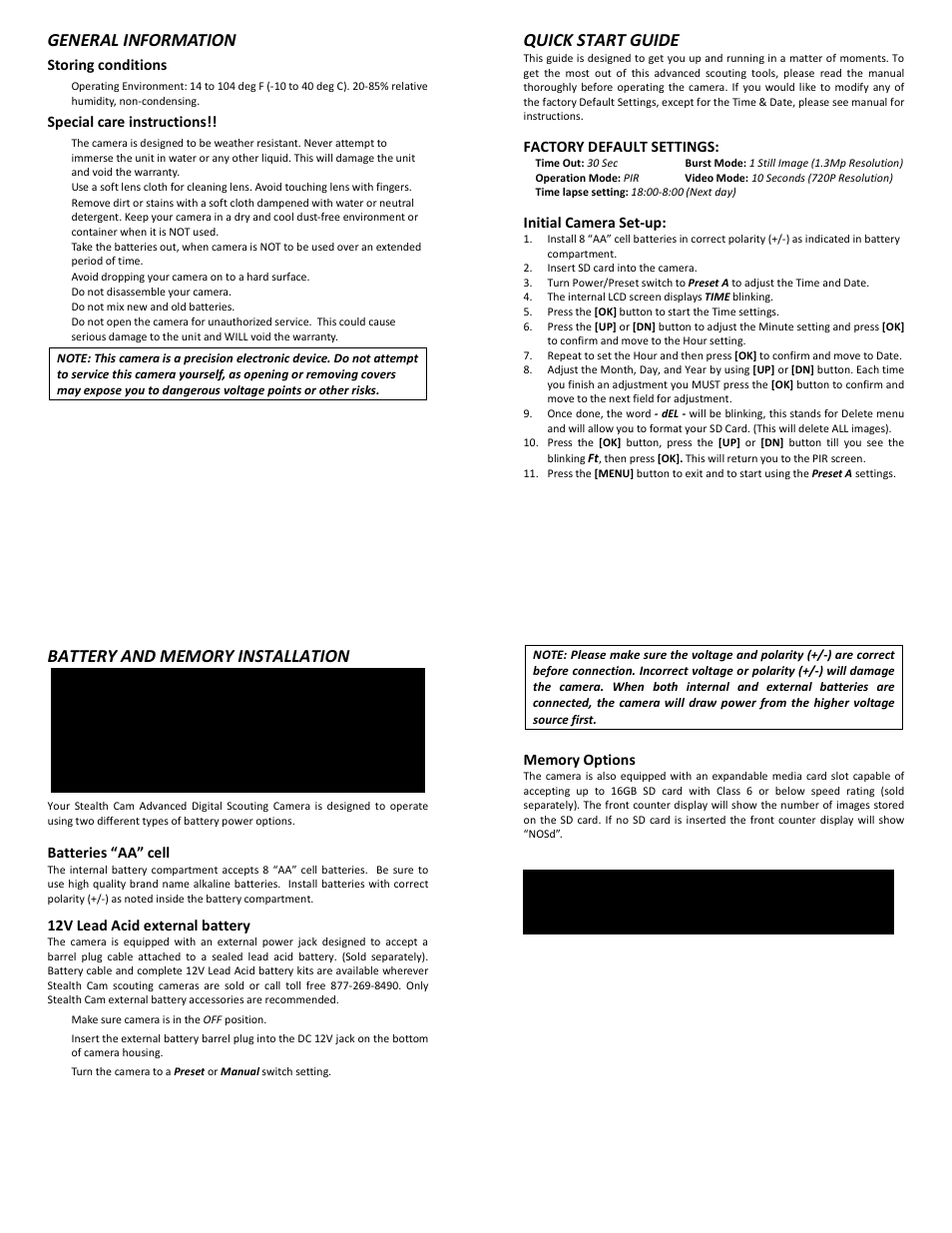 General information, Quick start guide | Stealth Cam STC-SK732NG Skout No Glo User Manual | Page 3 / 10