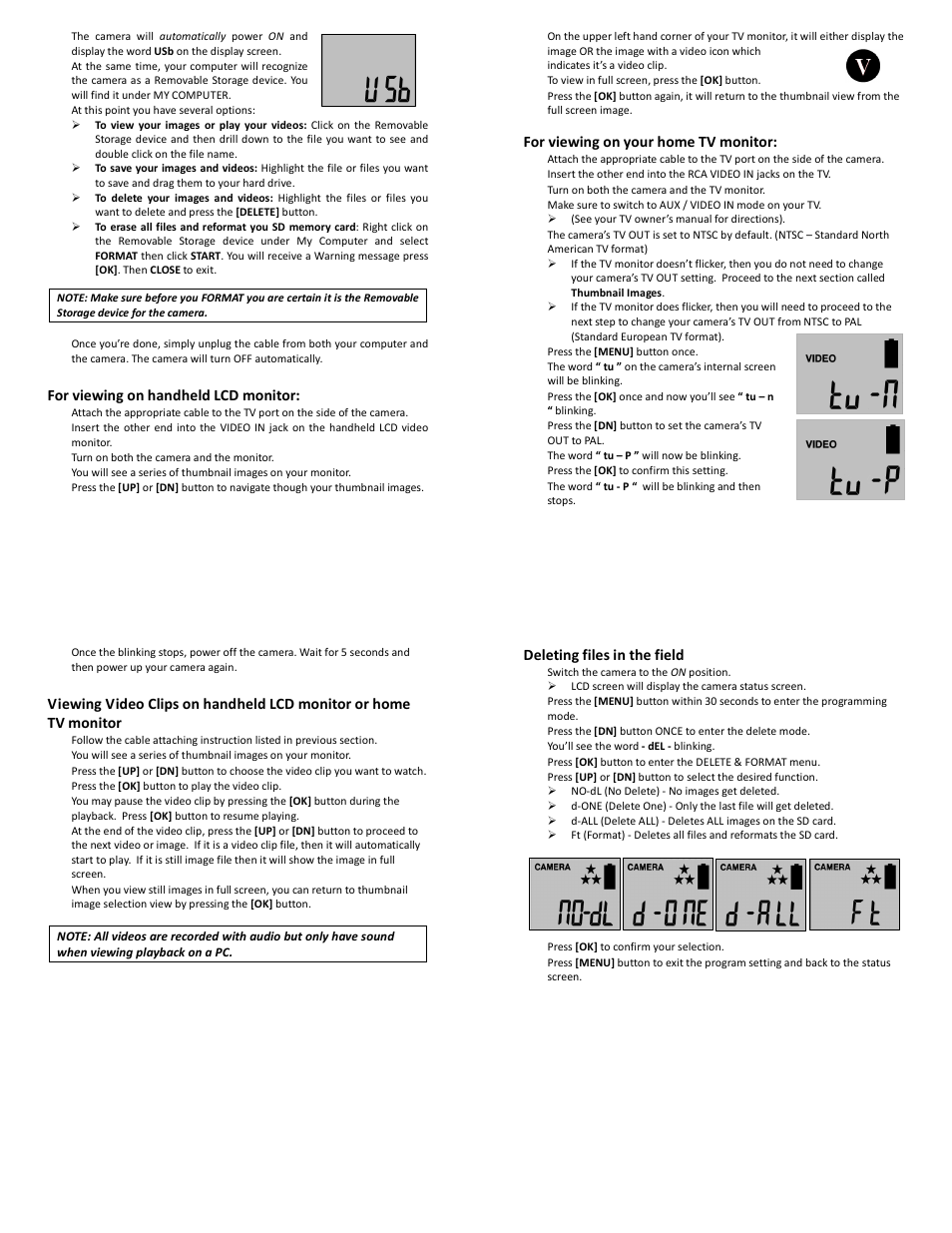 For viewing on handheld lcd monitor, For viewing on your home tv monitor, 32 deleting files in the field | Stealth Cam STC-SK732NG Skout No Glo User Manual | Page 8 / 10