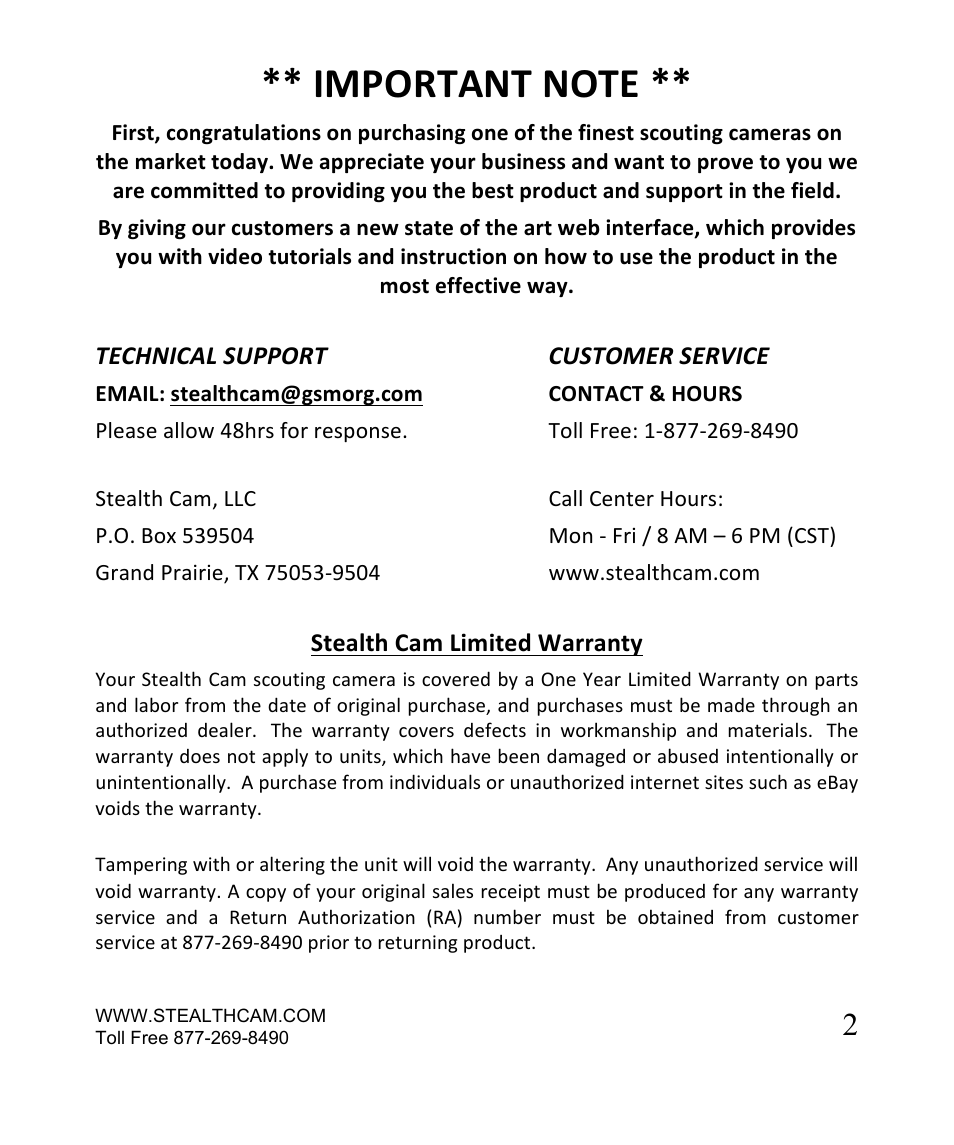 Stealth Cam STC-SN854NG Sniper Shadow User Manual | Page 2 / 40