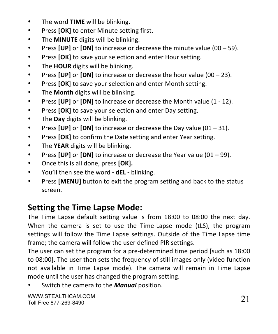 Setting the time lapse mode | Stealth Cam STC-SN854NG Sniper Shadow User Manual | Page 21 / 40