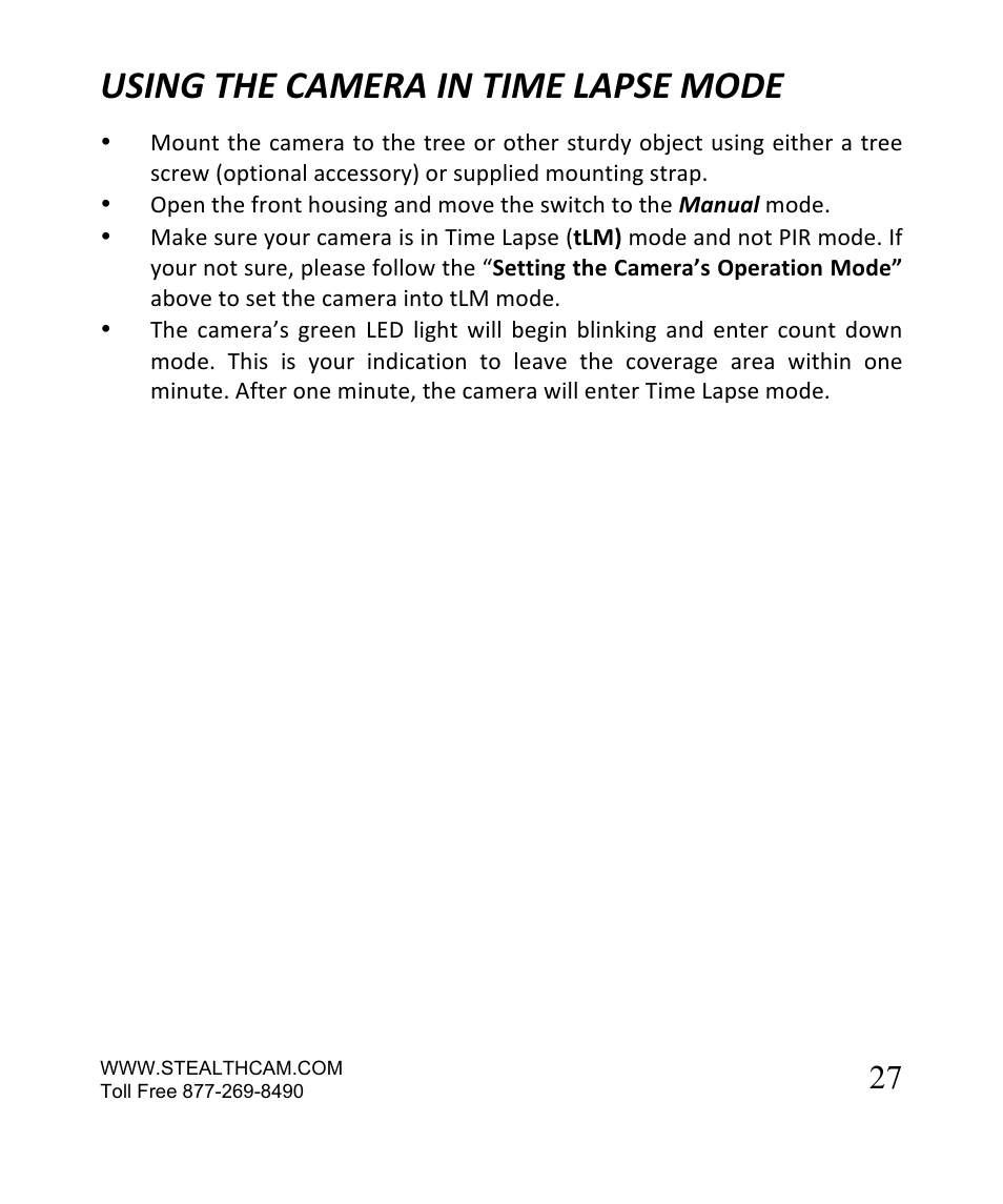 Using the camera in time lapse mode | Stealth Cam STC-SN854NG Sniper Shadow User Manual | Page 27 / 40