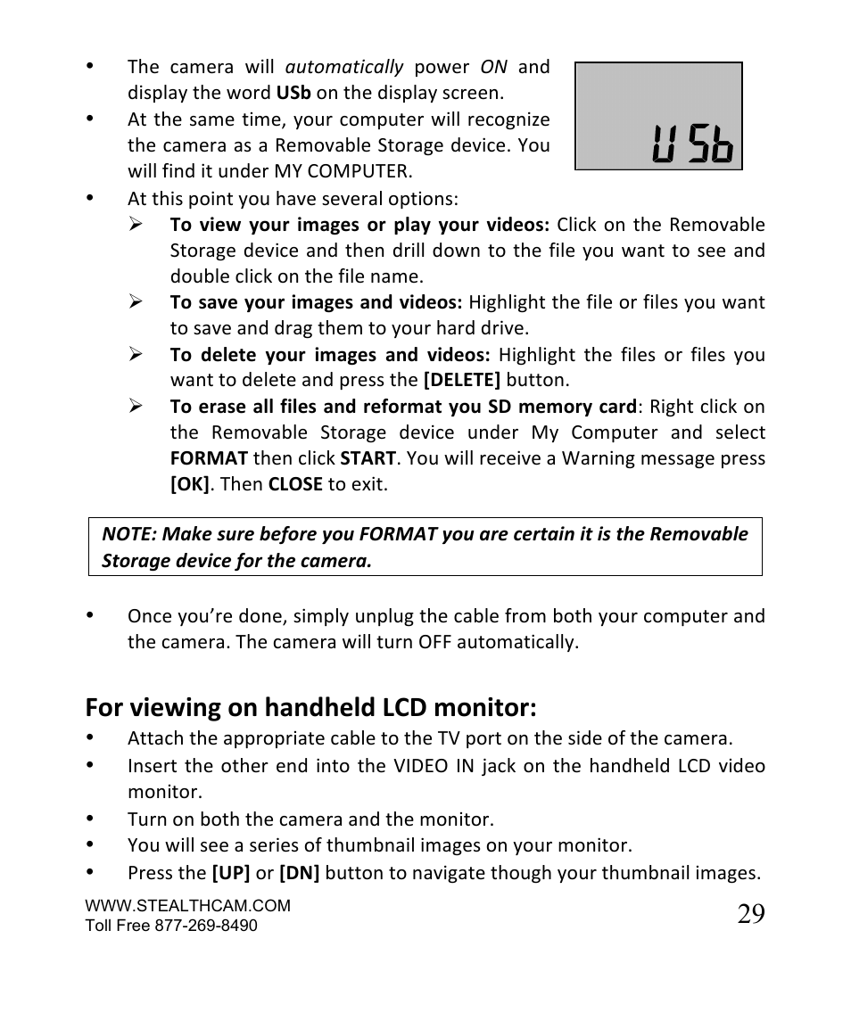 For viewing on handheld lcd monitor | Stealth Cam STC-SN854NG Sniper Shadow User Manual | Page 29 / 40