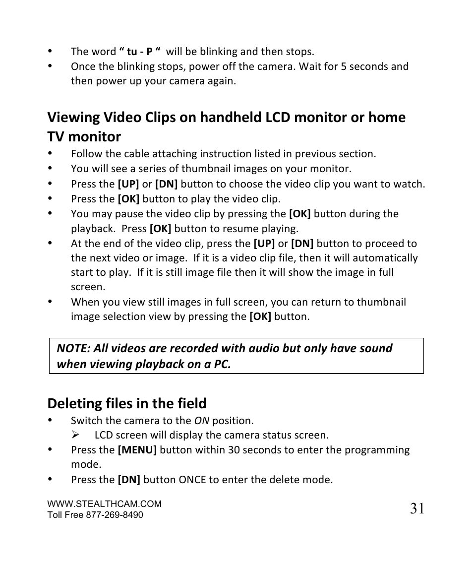 Deleting files in the field | Stealth Cam STC-SN854NG Sniper Shadow User Manual | Page 31 / 40