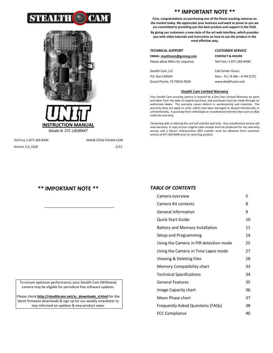 Stealth Cam STC-U838NXT Unit X User Manual | 10 pages