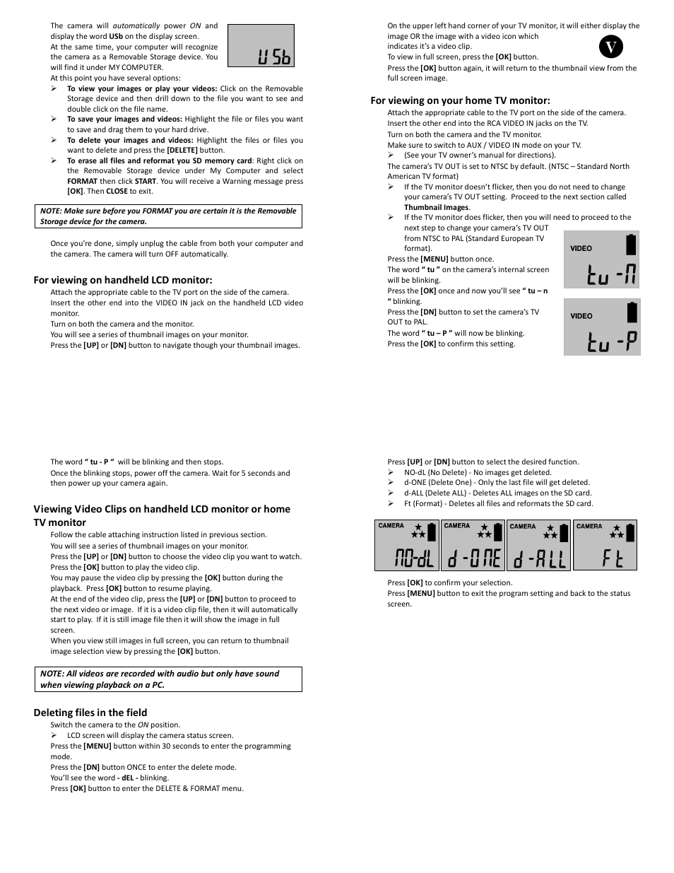 For viewing on handheld lcd monitor, For viewing on your home tv monitor, Deleting files in the field | Stealth Cam STC-U838NXT Unit X User Manual | Page 8 / 10