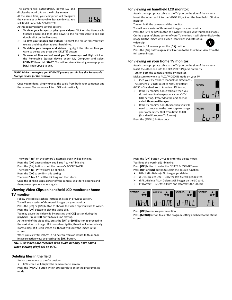 30 for viewing on handheld lcd monitor, For viewing on your home tv monitor, Deleting files in the field | Stealth Cam STC-U838NG Unit X Ops User Manual | Page 8 / 10
