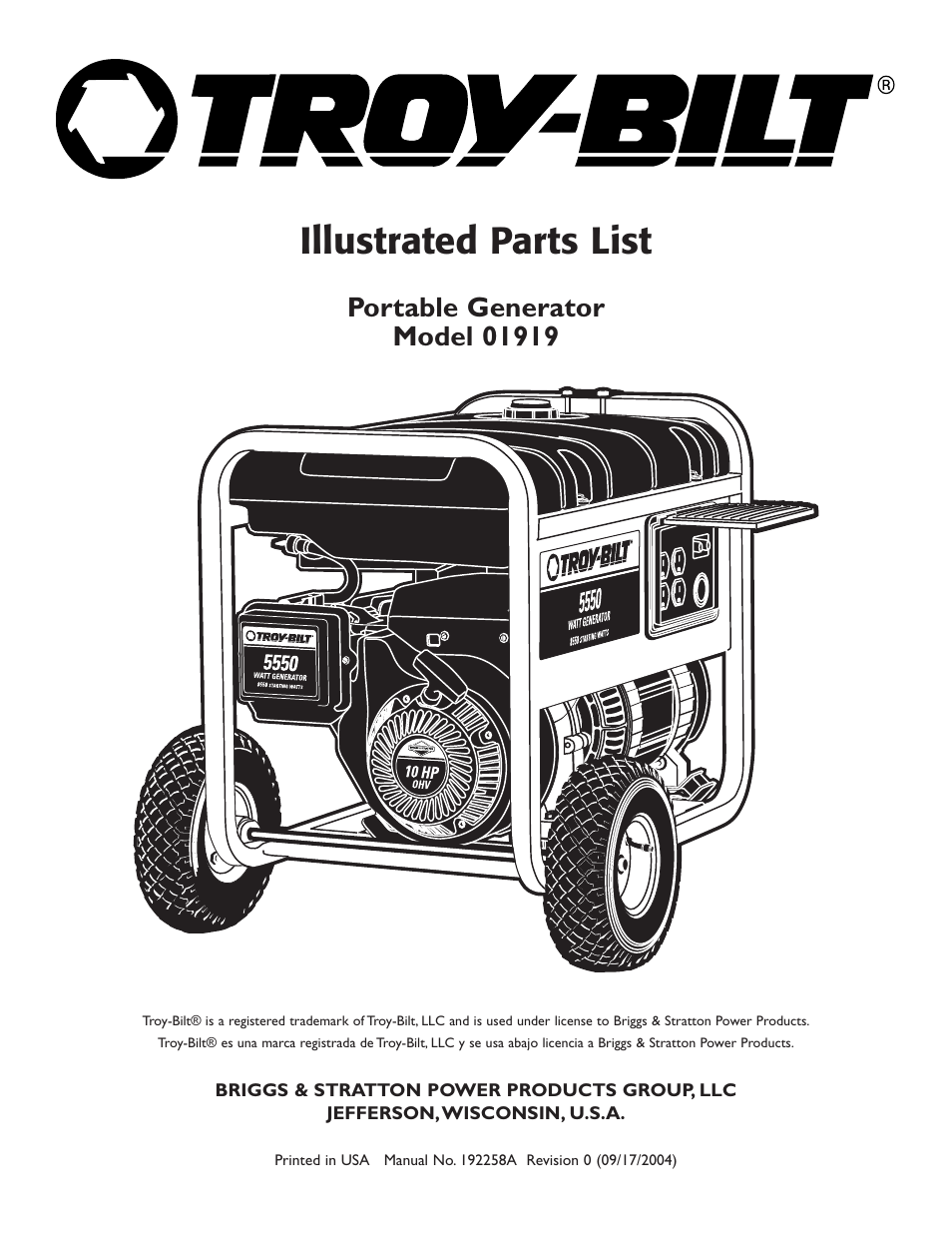 Troy-Bilt Model 01919 User Manual | 6 pages