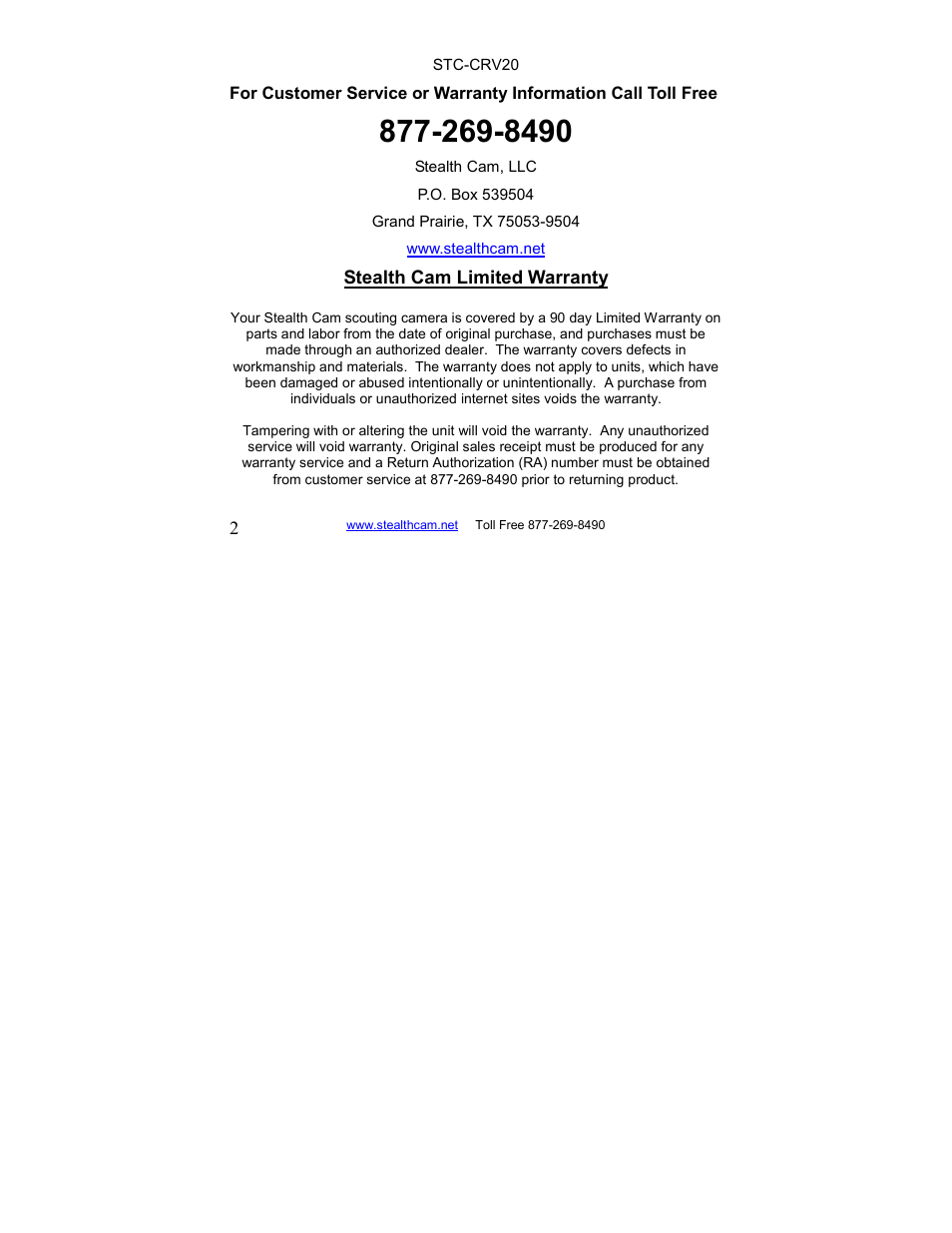 Stealth Cam STC-CRV20 LCD Memory Card Viewer User Manual | Page 2 / 22