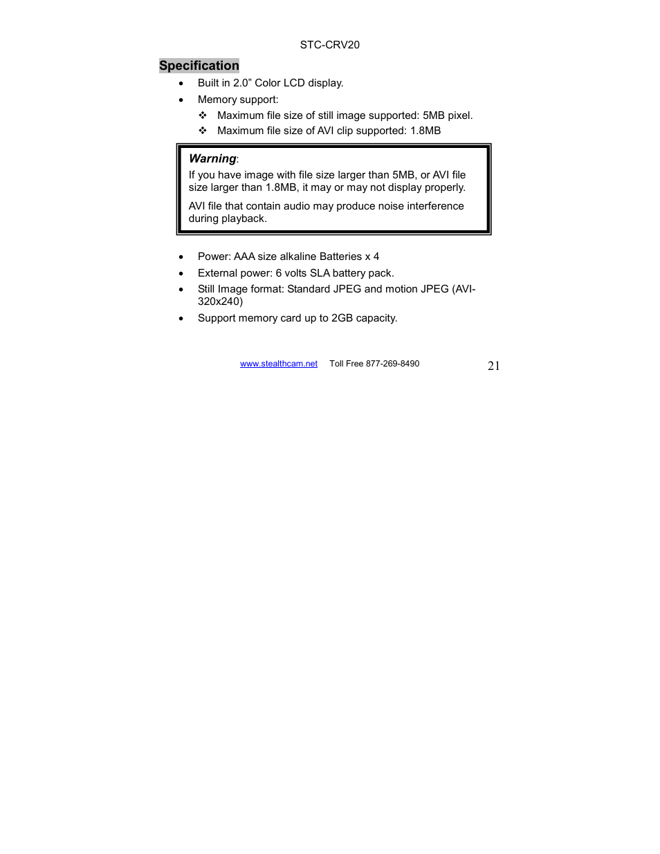 Stealth Cam STC-CRV20 LCD Memory Card Viewer User Manual | Page 21 / 22