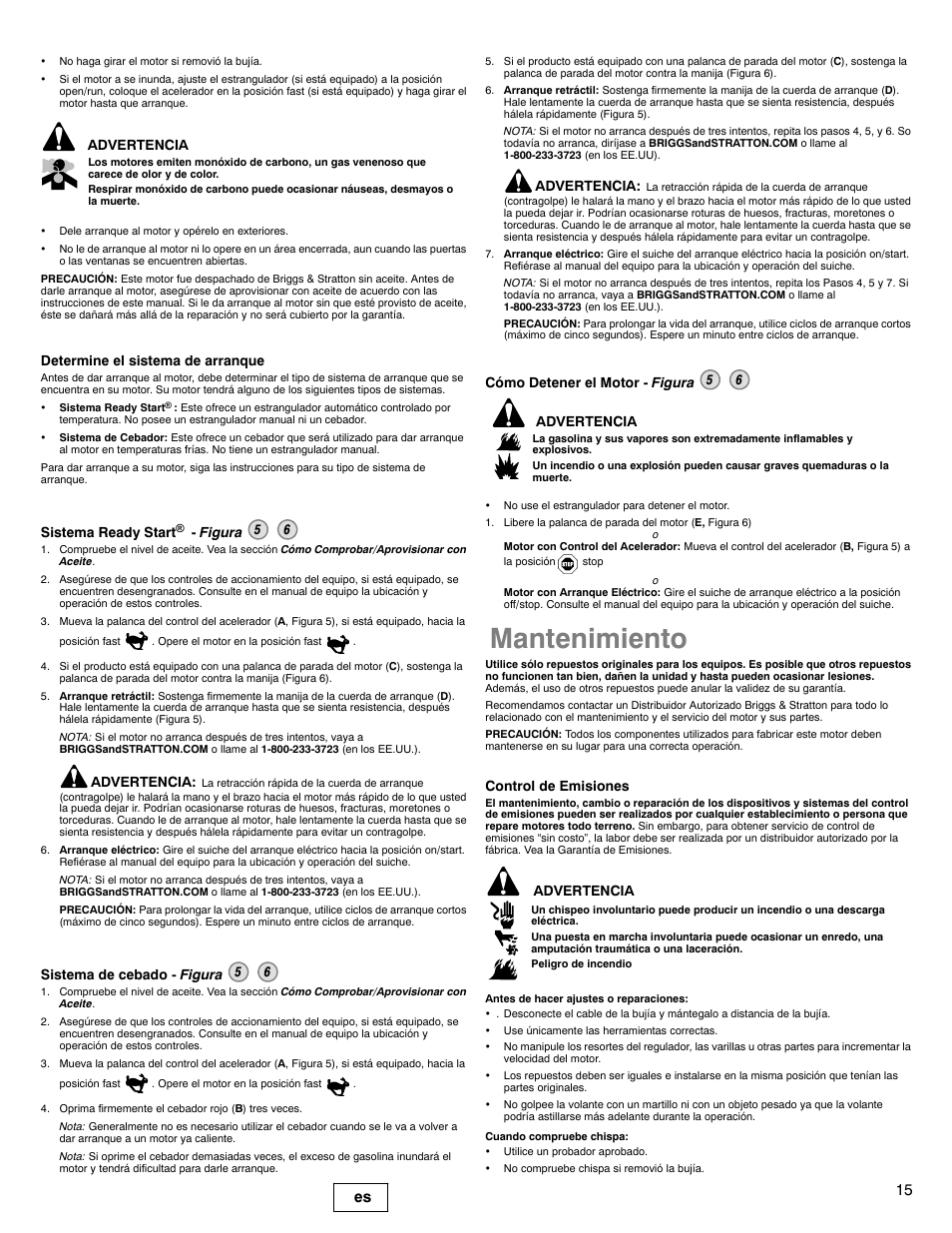 Mantenimiento, 15 es | Briggs & Stratton 100000 User Manual | Page 15 / 28